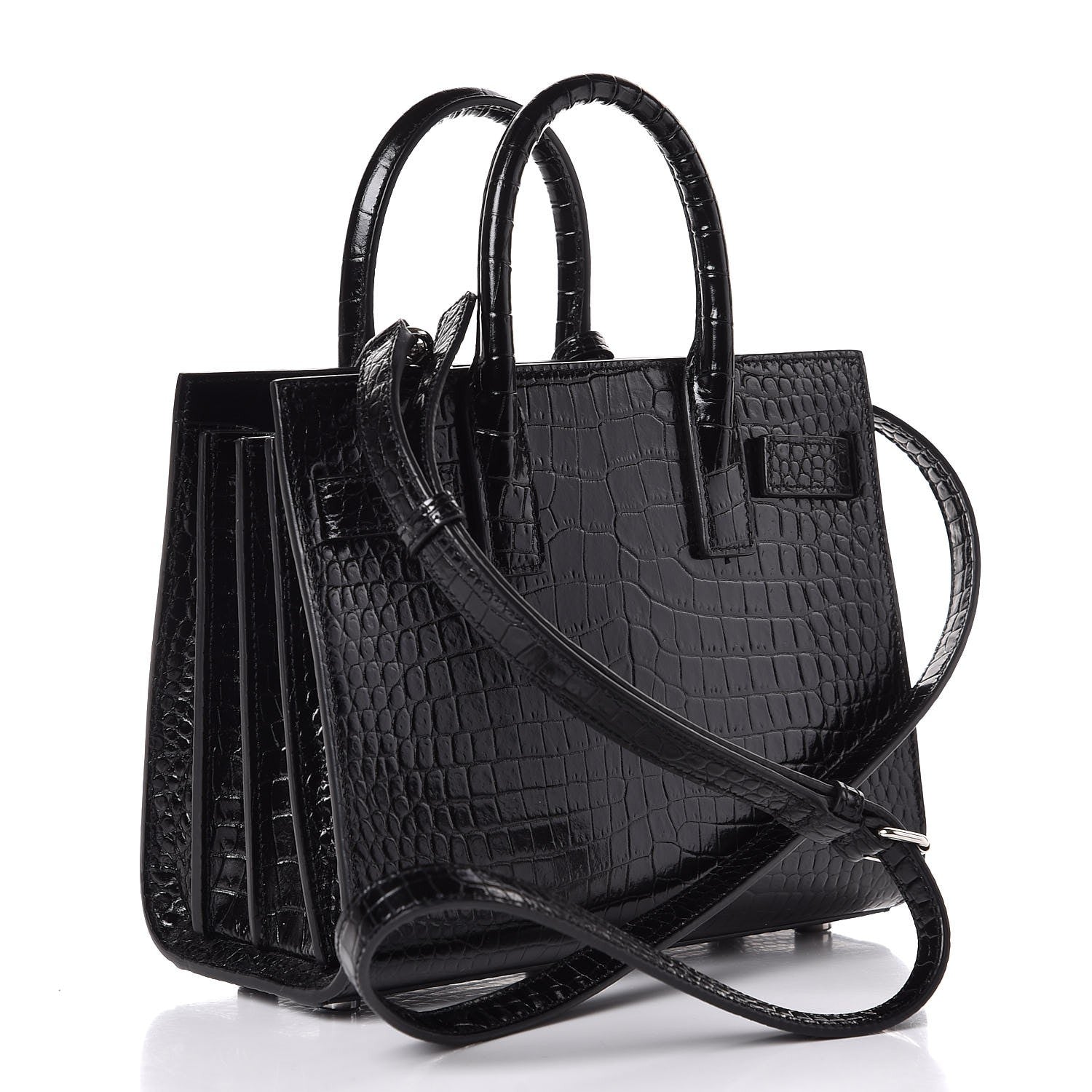 Saint Laurent Calfskin Crocodile Embossed Nano Sac De Jour Black 3 of 7