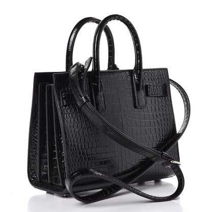 Saint Laurent Calfskin Crocodile Embossed Nano Sac De Jour Black 3 of 7
