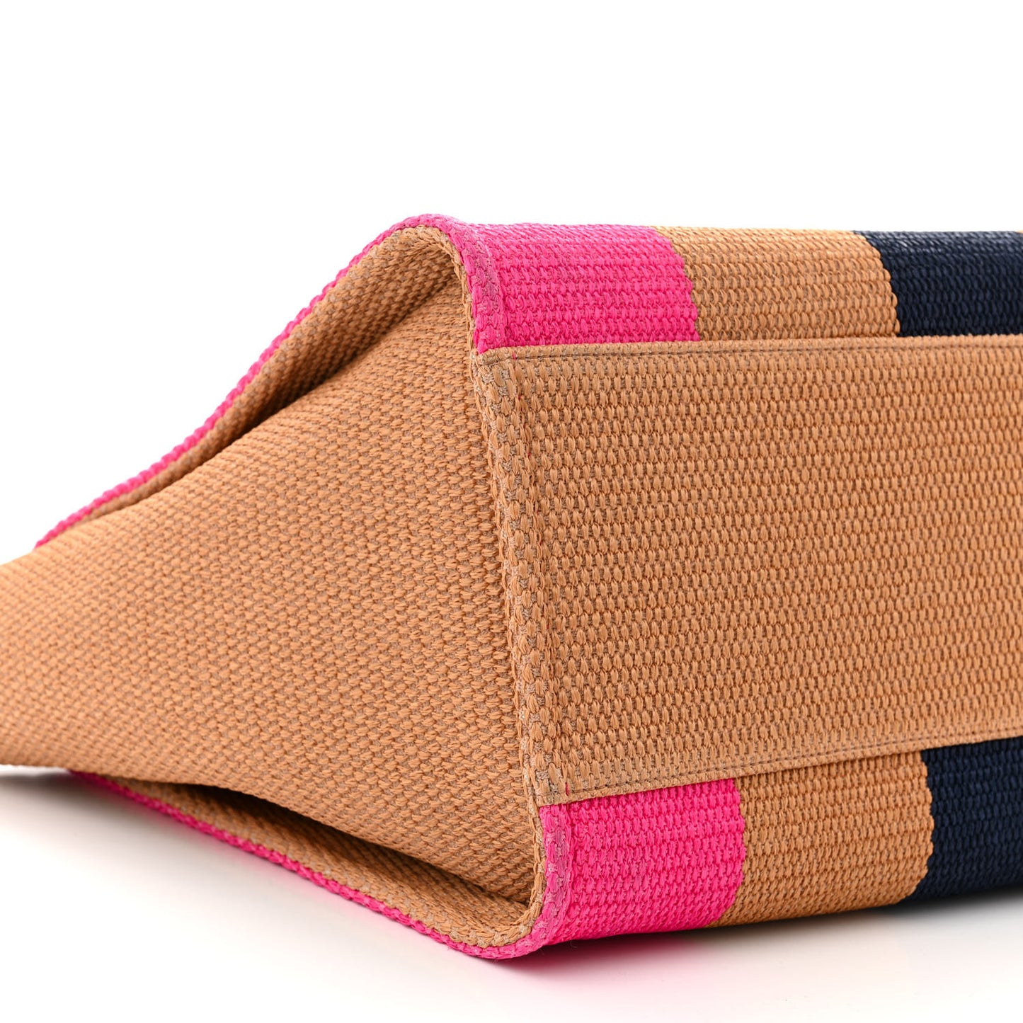 Straw Raffia Calfskin Striped Medium Deauville Tote Dark Beige Fuchsia Navy Blue