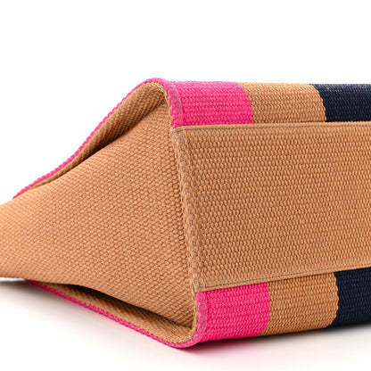 Chanel Straw Raffia Calfskin Striped Medium Deauville Tote Dark Beige Fuchsia Navy Blue 9 of 10