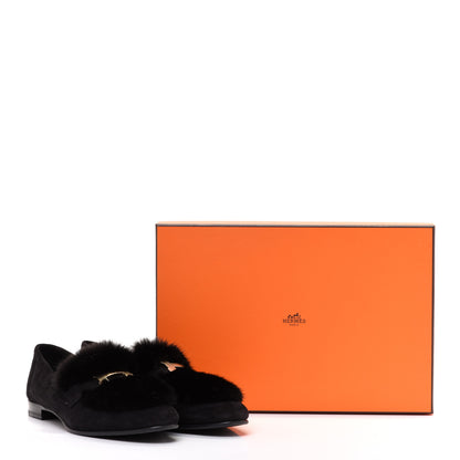 Hermes Mink Fur Suede Goatskin Paris Loafers 38.5 Black 11 of 11