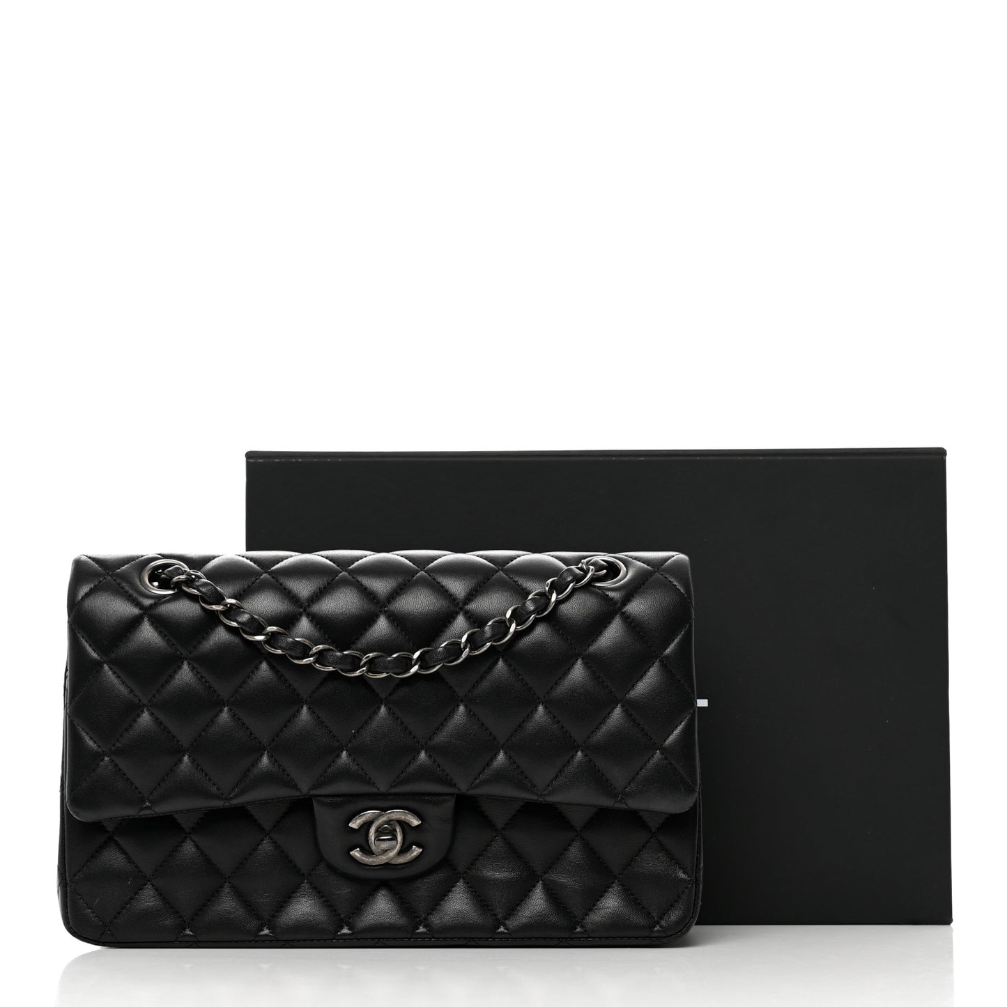 Lambskin Quilted Medium Double Flap Black