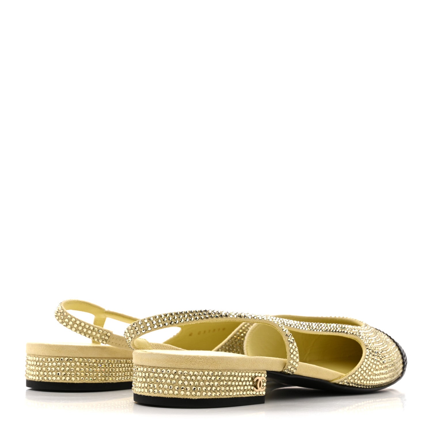 Chanel Strass Grosgrain Cap Toe CC Slingback Flats 39 Yellow Black 5 of 10