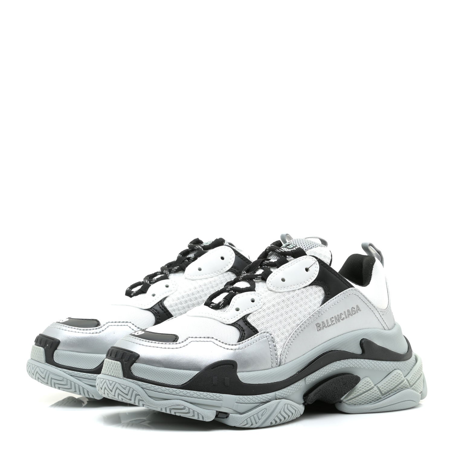 Balenciaga Metallic Fabric Mesh Womens Triple S Sneakers 39 Grey Dark Grey Black 3 of 7
