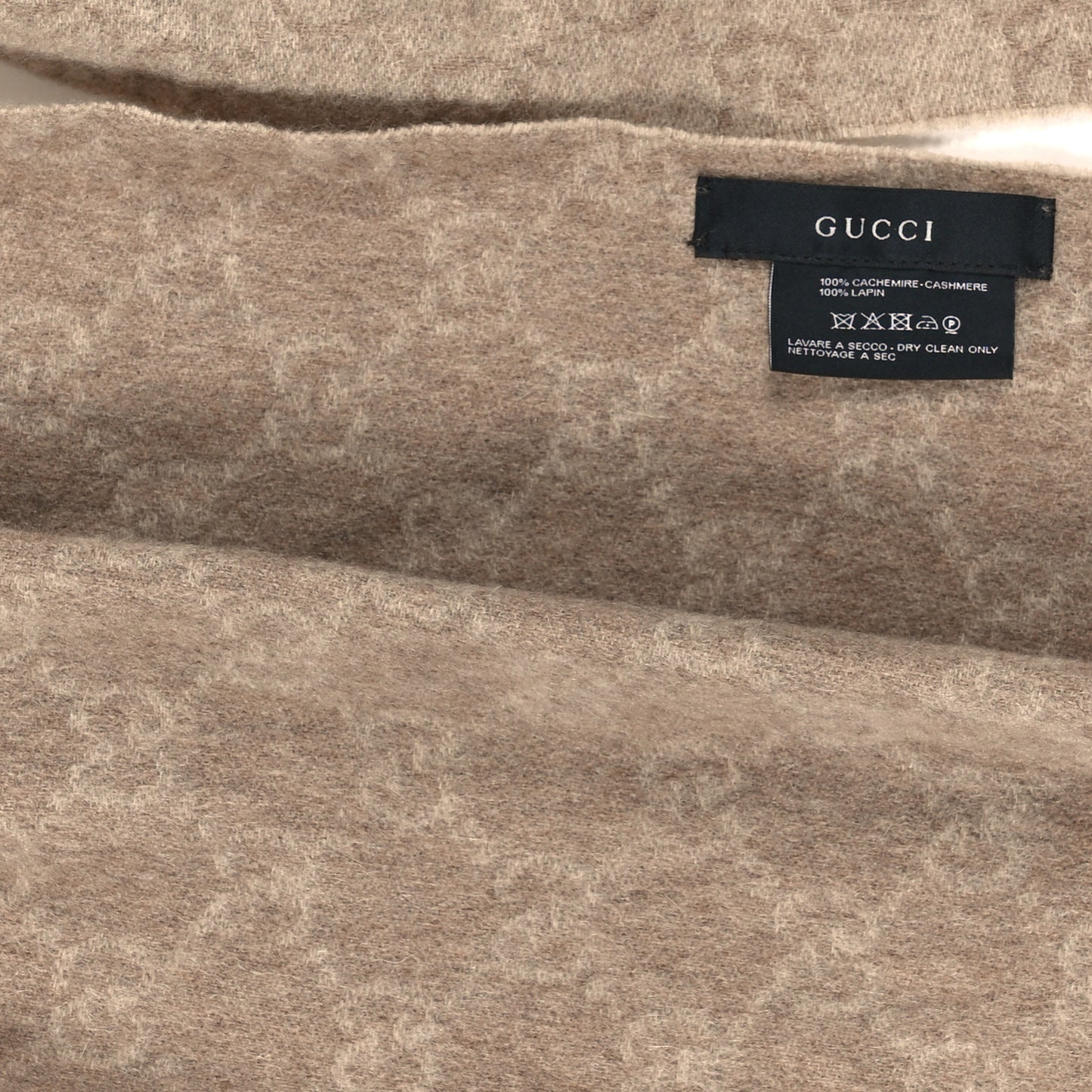 Cashmere Rabbit Fur Monogram Fringe Scarf Beige