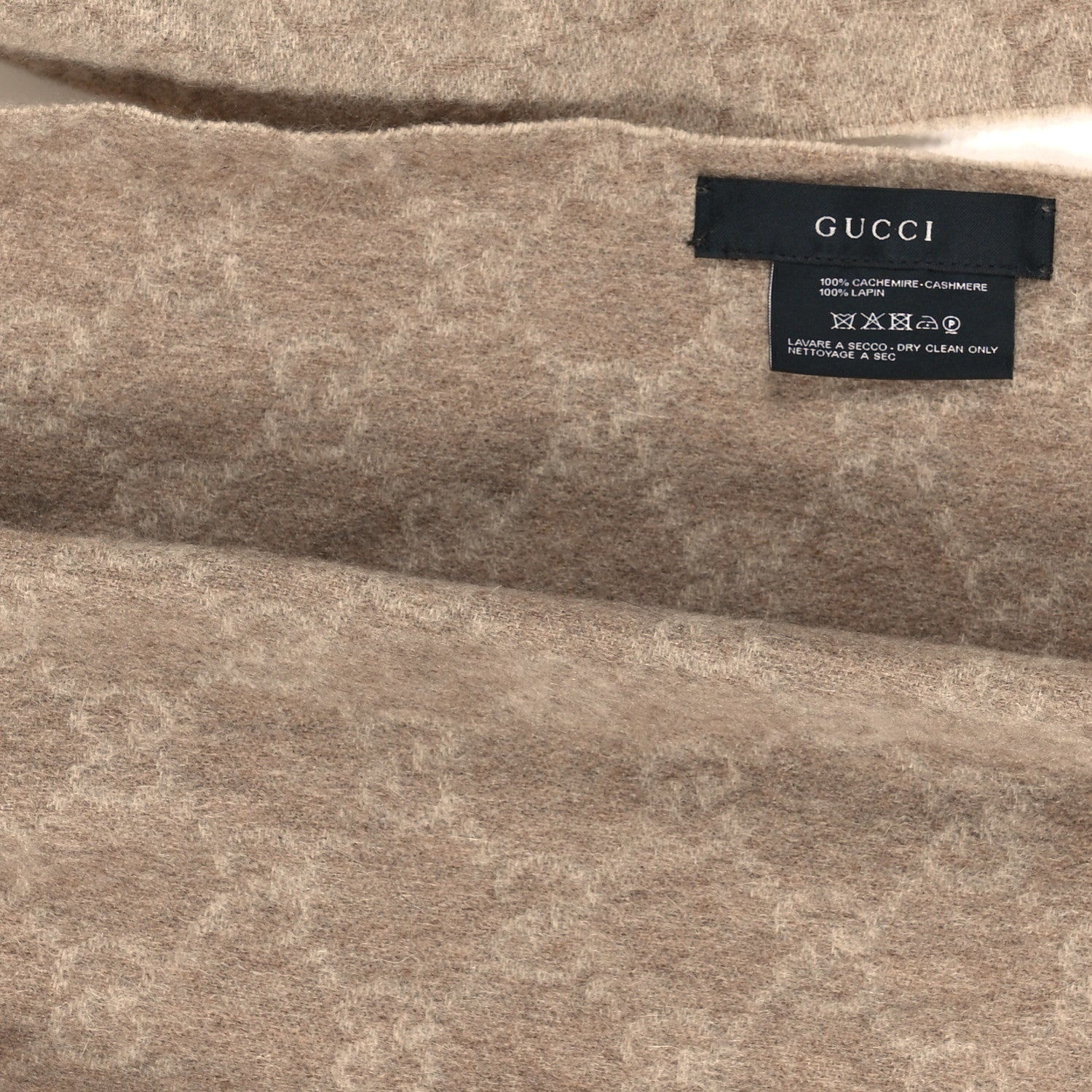 Gucci Cashmere Rabbit Fur Monogram Fringe Scarf Beige 3 of 3