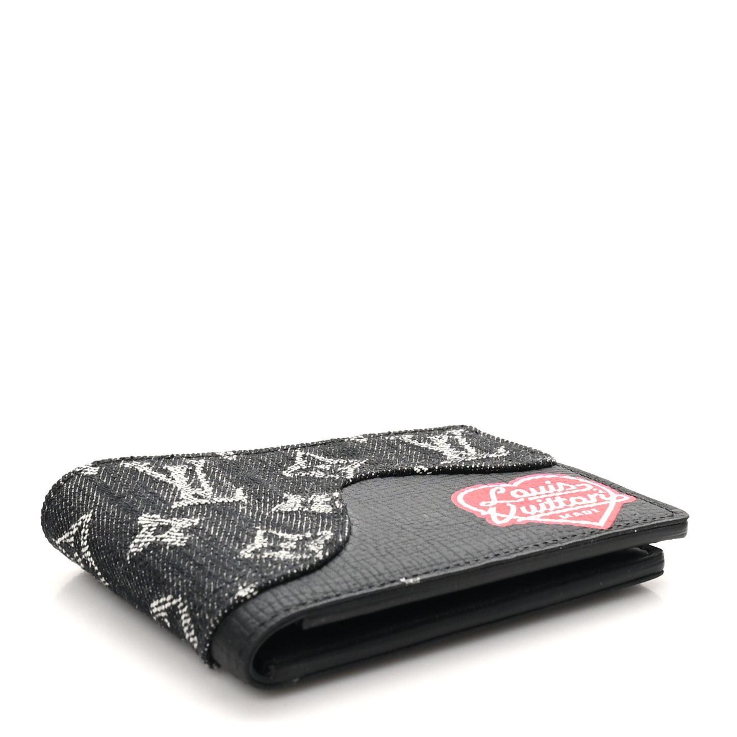 X NIGO Taurillon Monogram Denim Drip Slender Wallet Black