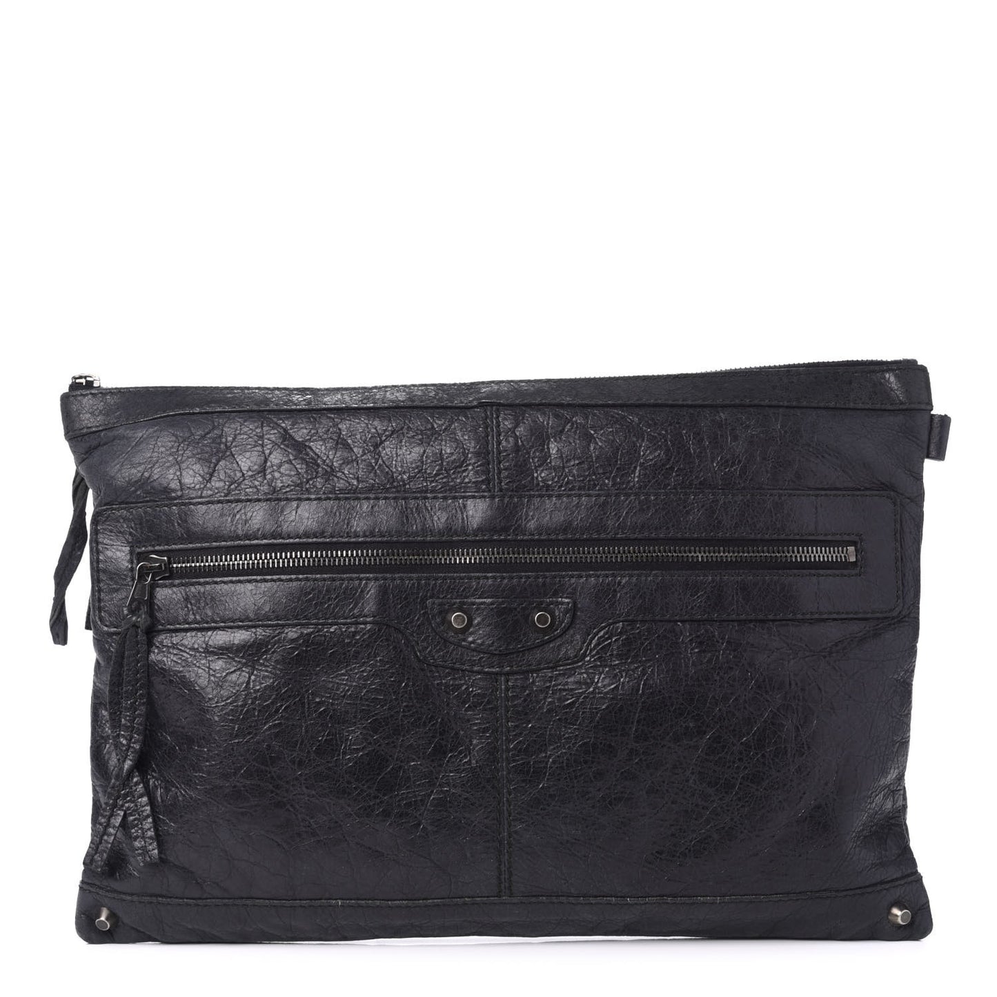 Agneau Classic Hardware Large Zip Pouch Black