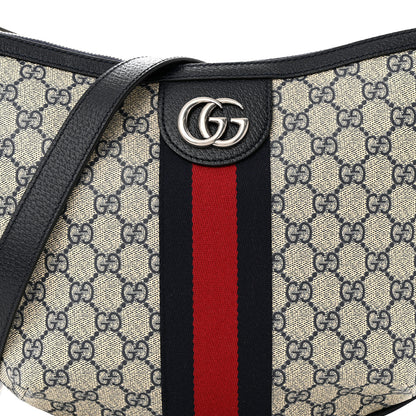 Gucci GG Supreme Monogram Textured Dollar Calfskin Web Small Ophidia Half Moon Hobo Beige Blue 8 of 10