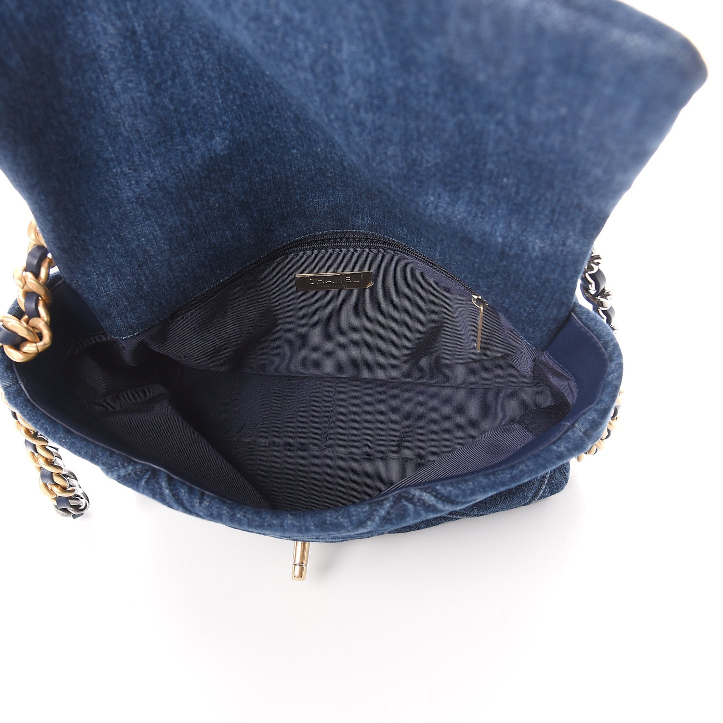 Denim Quilted Large 19 Flap Blue