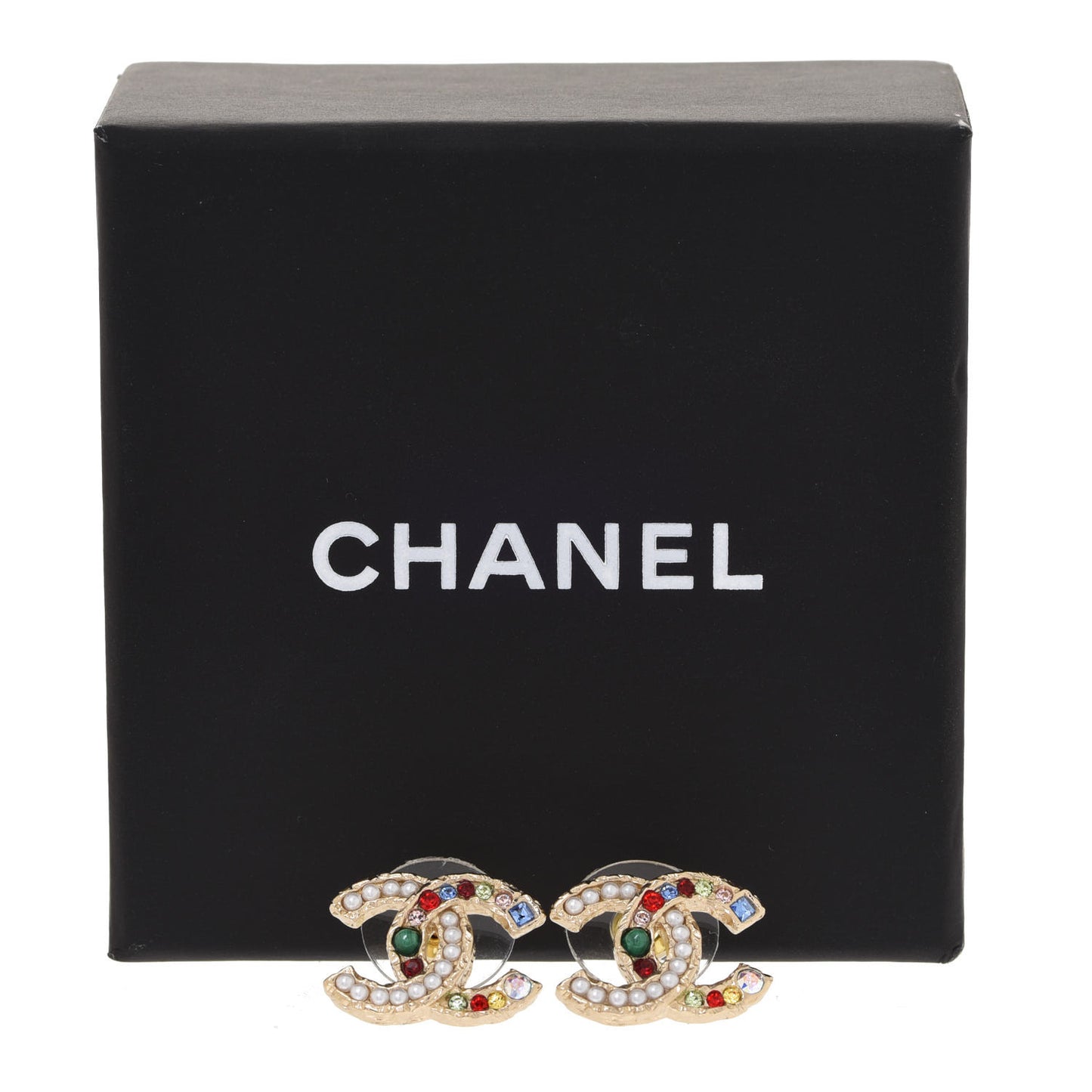 Pearl Crystal CC Earrings Gold Multicolor