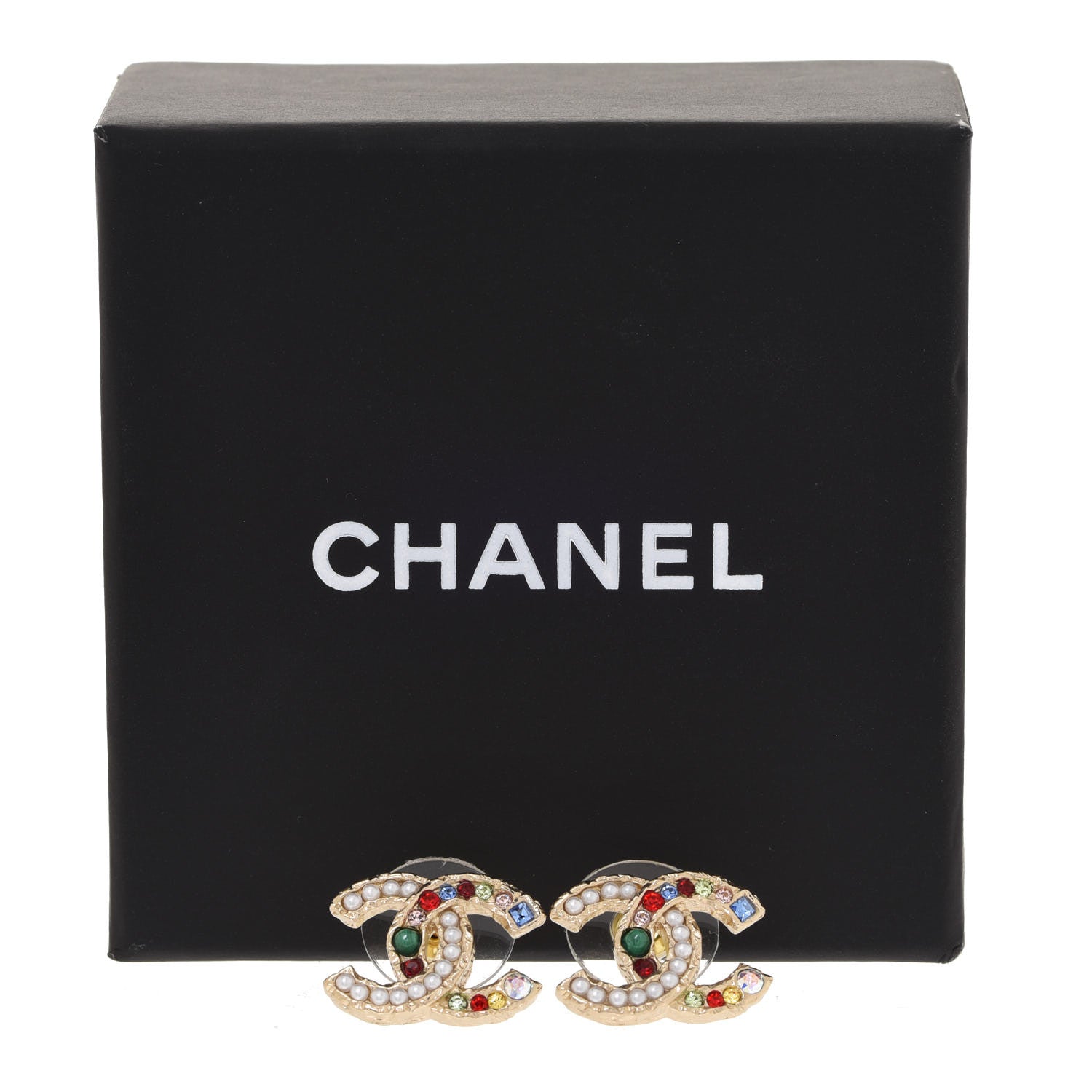 Chanel Pearl Crystal CC Earrings Gold Multicolor 5 of 5