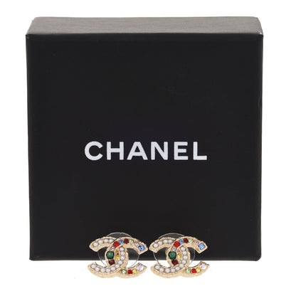 Chanel Pearl Crystal CC Earrings Gold Multicolor 5 of 5