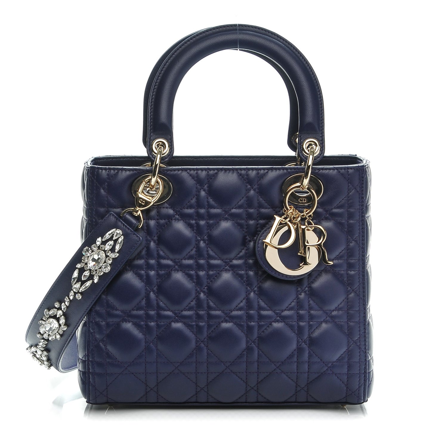 Lambskin Cannage Medium Lady Dior Crystal Strap Blue