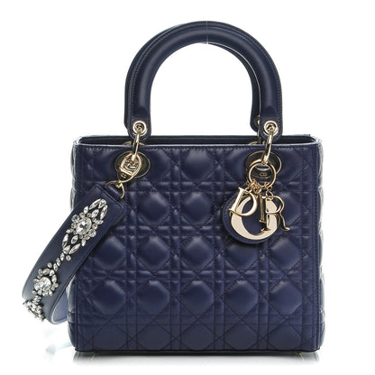 Christian Dior Lambskin Cannage Medium Lady Dior Crystal Strap Blue 1 of 9