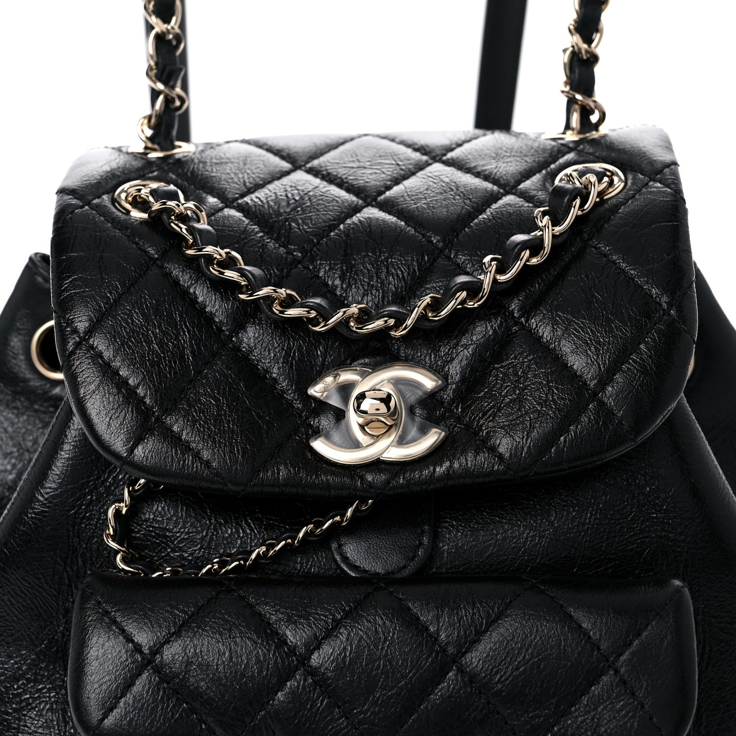 Glazed Aged Calfskin Quilted Small Duma Drawstring Backpack Black