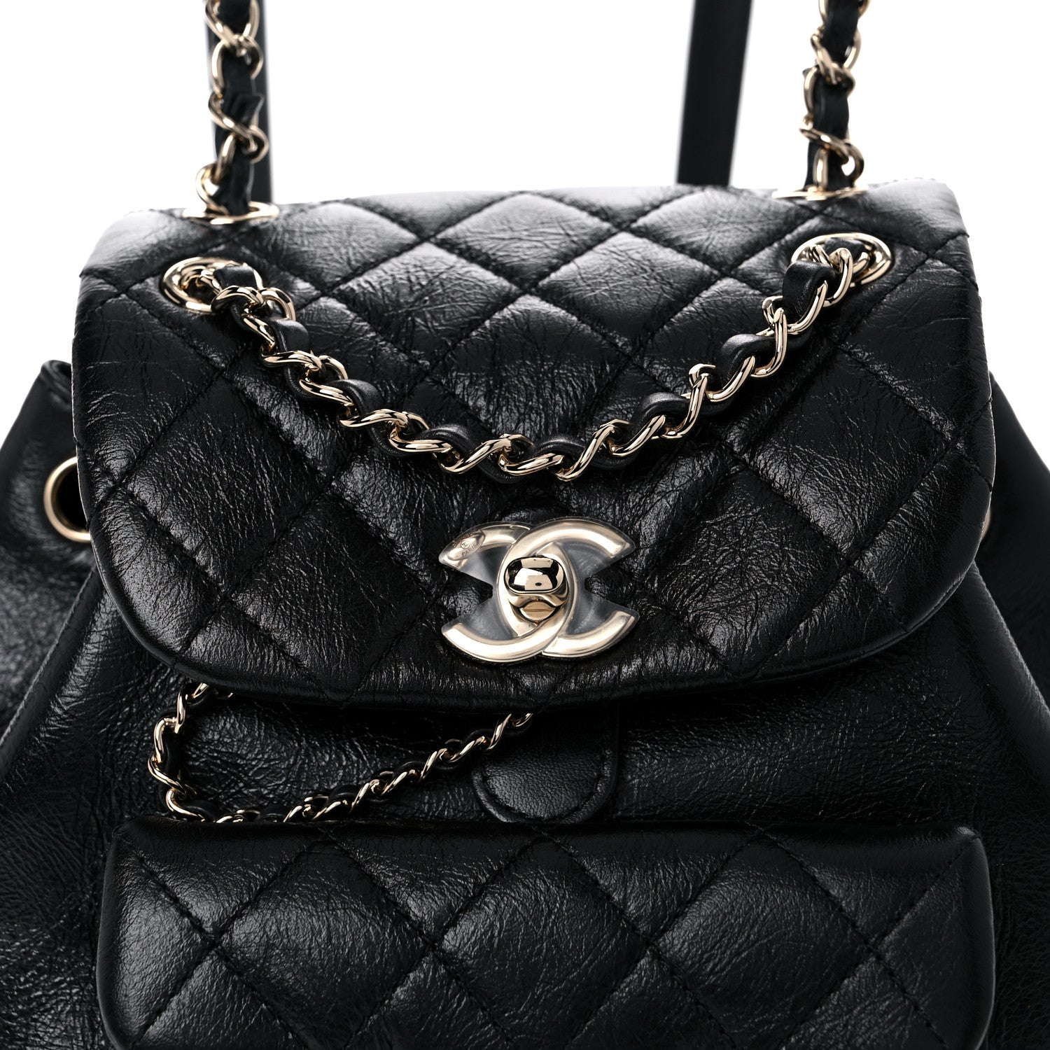Chanel Glazed Aged Calfskin Quilted Small Duma Drawstring Backpack Black 11 of 13