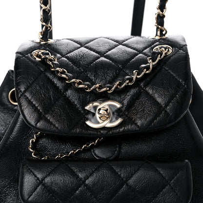 Chanel Glazed Aged Calfskin Quilted Small Duma Drawstring Backpack Black 11 of 13
