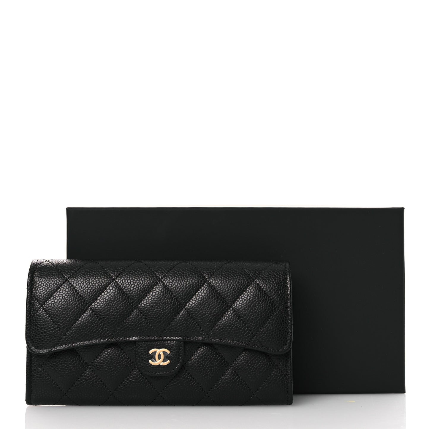 Caviar Quilted Large Gusset Flap Wallet Black