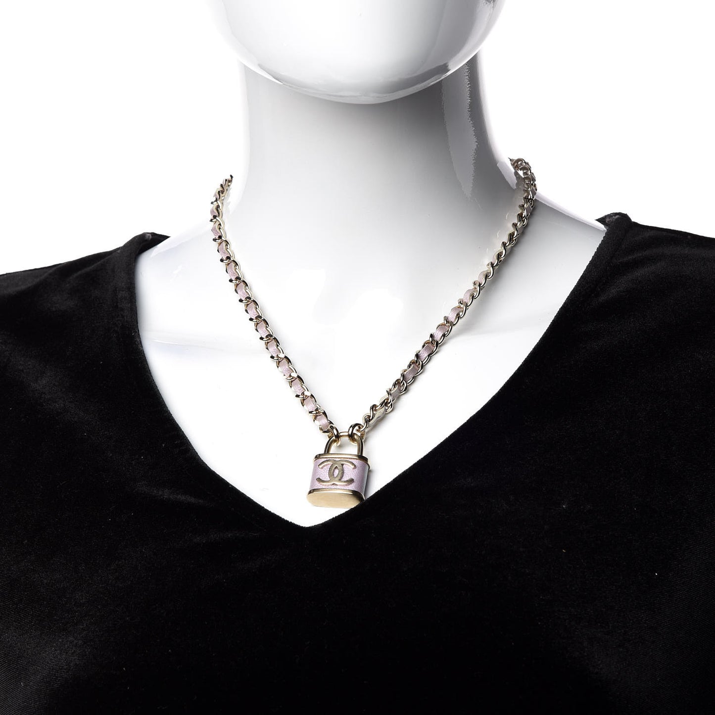 Metal Lambskin Lock Necklace Iridescent Pink