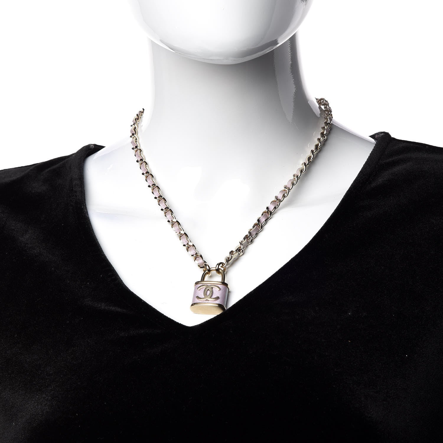 Chanel Metal Lambskin Lock Necklace Iridescent Pink 2 of 5
