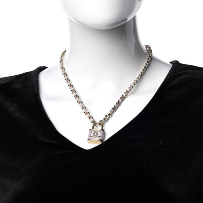 Chanel Metal Lambskin Lock Necklace Iridescent Pink 2 of 5