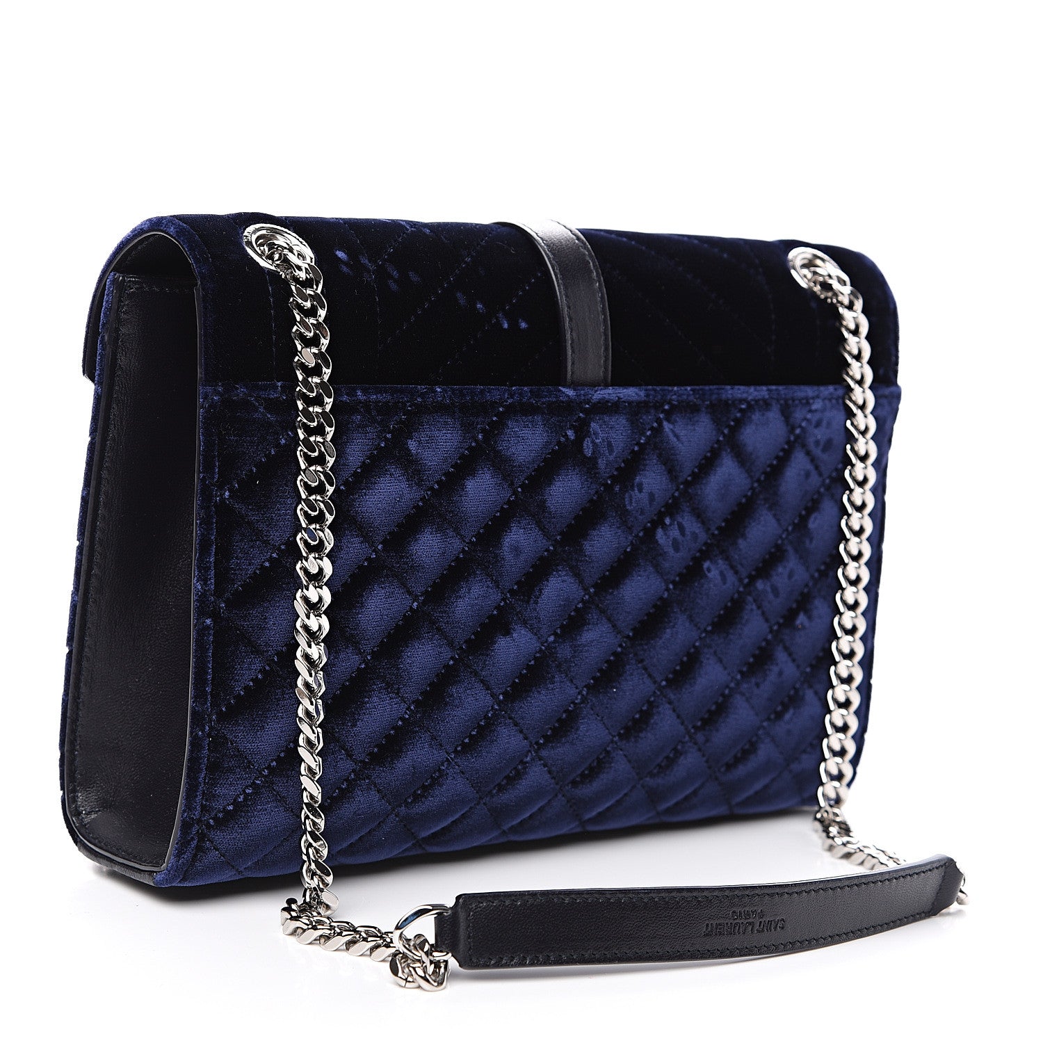 Saint Laurent Velvet Matelasse Chevron Medium Triquilt Monogram Satchel Navy 2 of 9