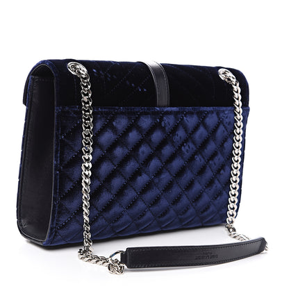 Saint Laurent Velvet Matelasse Chevron Medium Triquilt Monogram Satchel Navy 2 of 9