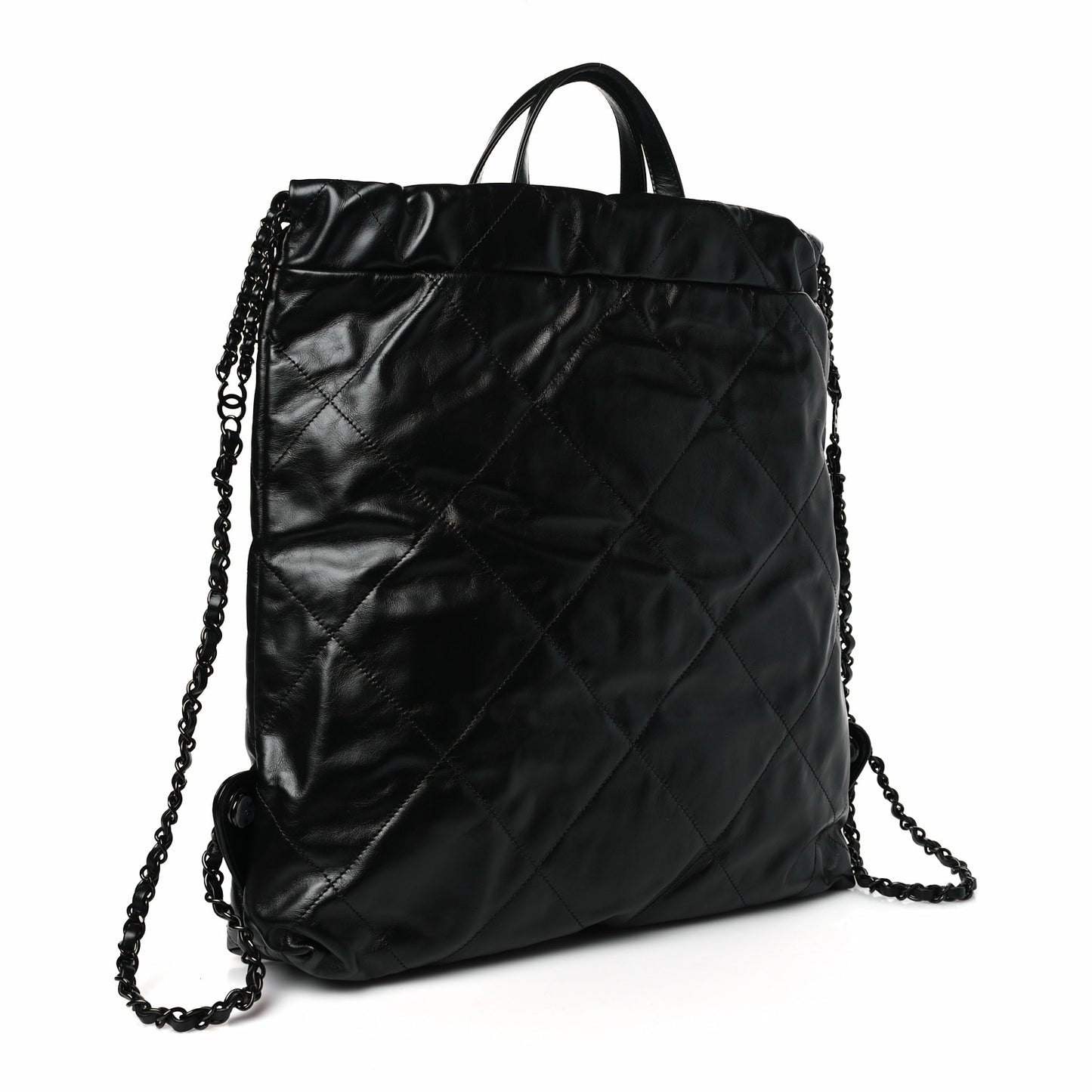 Shiny Calfskin Quilted Chanel 22 Backpack So Black