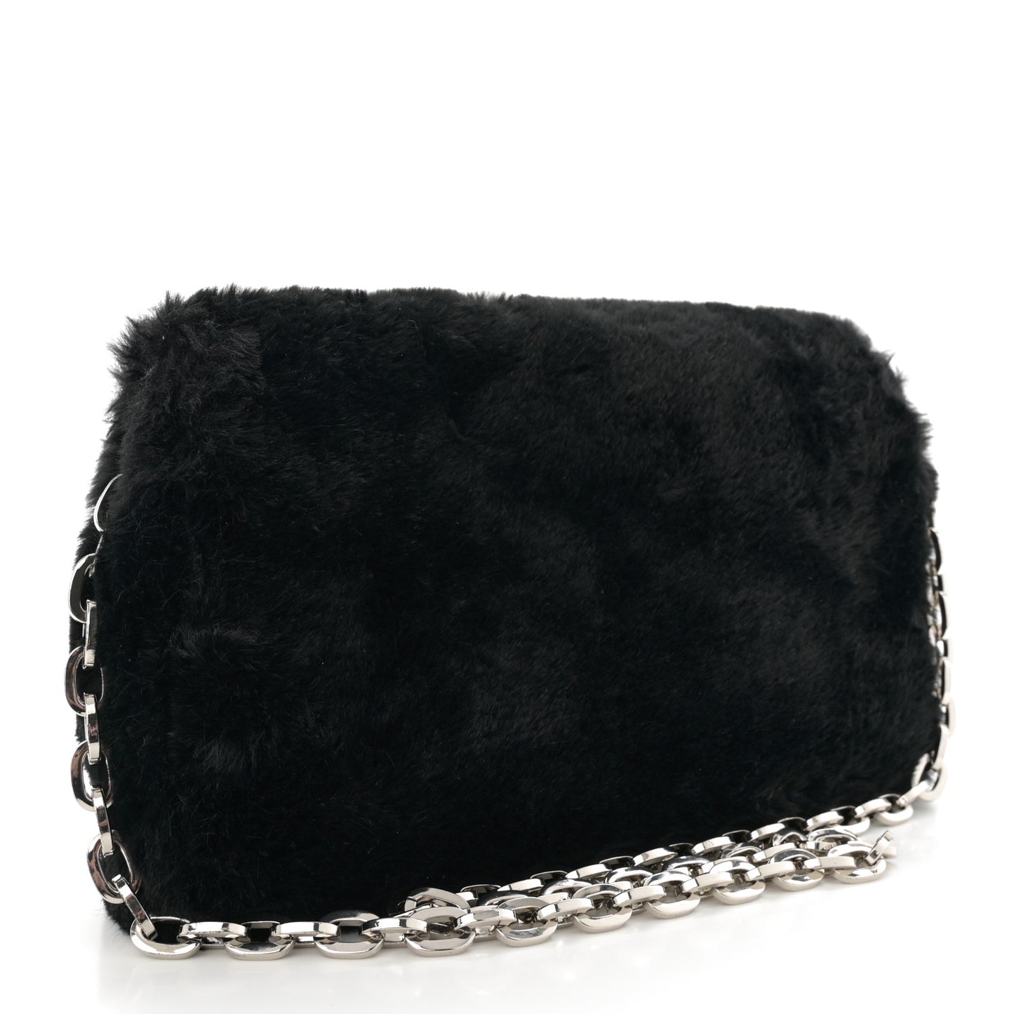 Faux Fur Carolina Chain Shoulder Bag Black