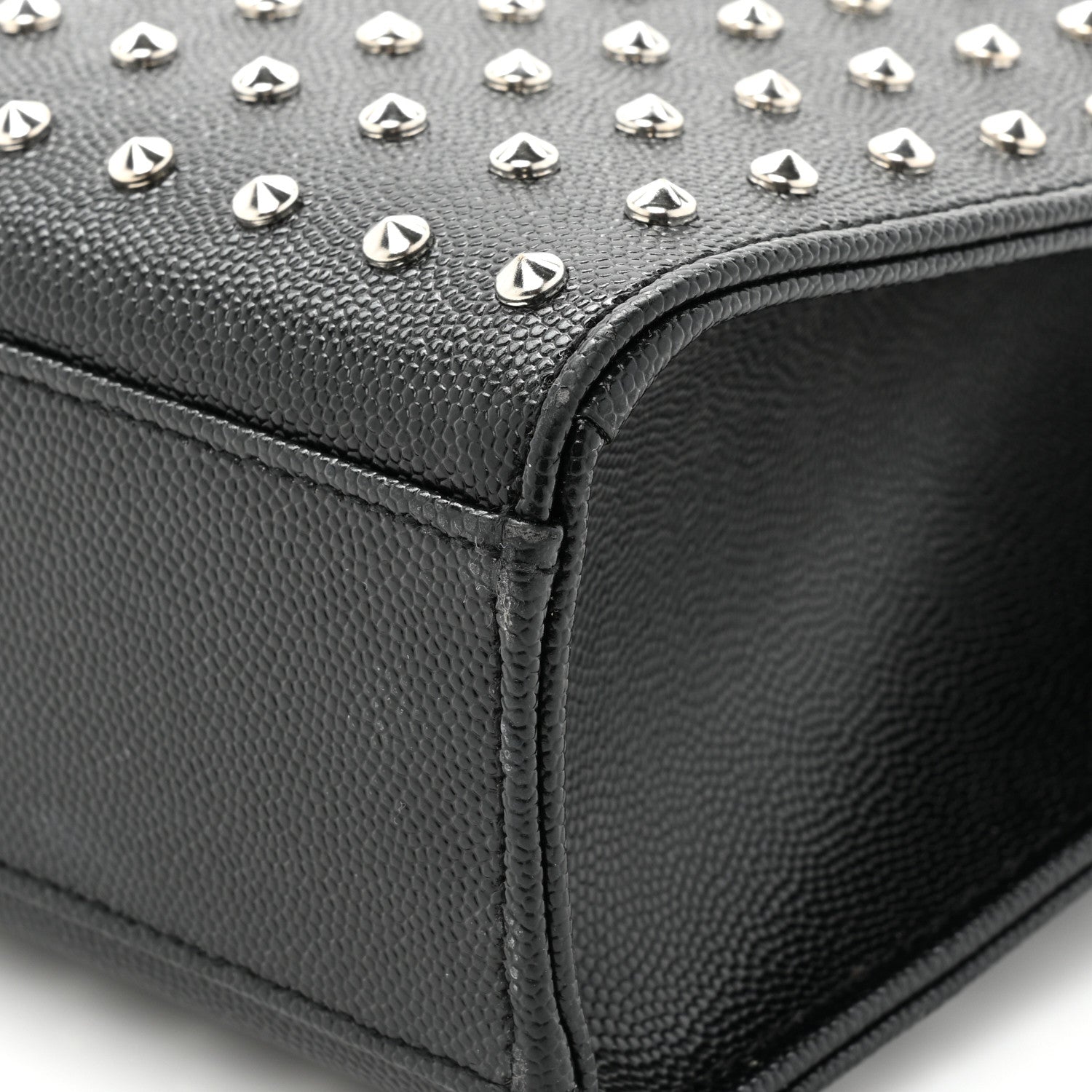 Saint Laurent Grain de Poudre Matelasse Studded Large Monogram Satchel Black 12 of 14