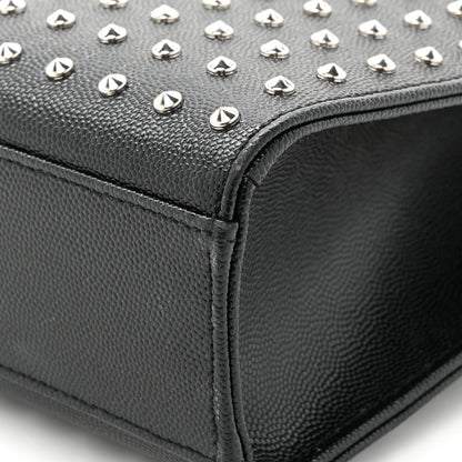 Saint Laurent Grain de Poudre Matelasse Studded Large Monogram Satchel Black 12 of 14