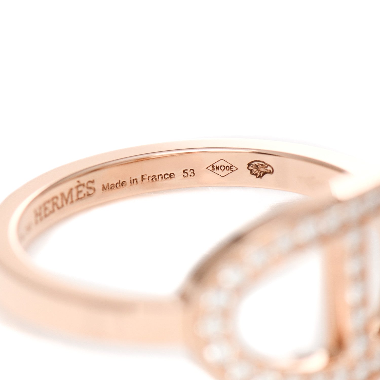 Hermes 18K Rose Gold Diamond MM Chaine d'Ancre Contour Ring 53 6.5 4 of 5