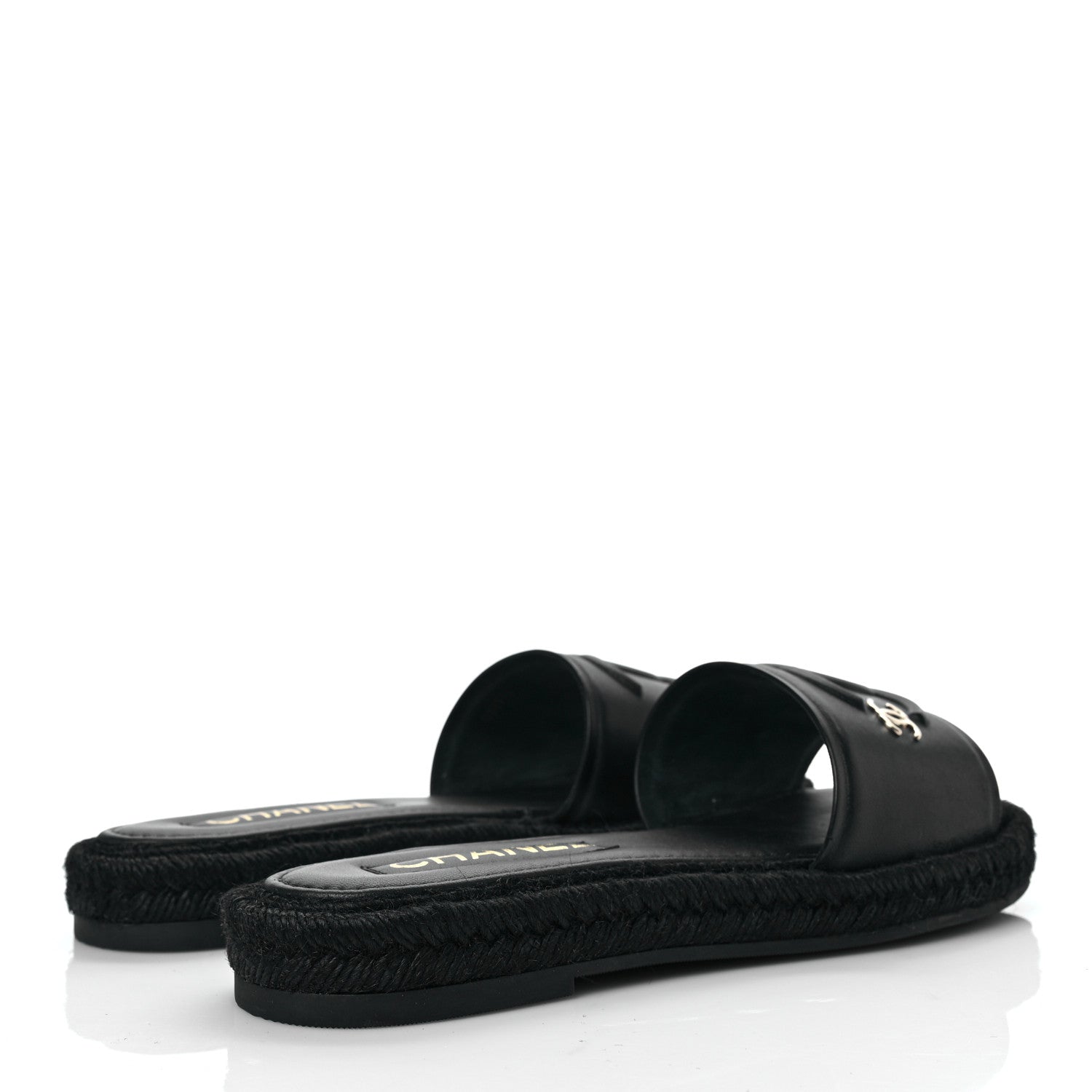 Chanel Lambskin Espadrille Mule Sandals 38 Black 4 of 10
