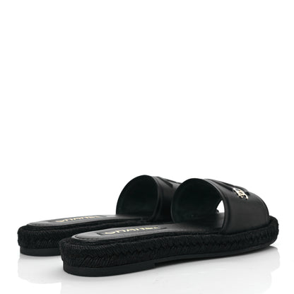Chanel Lambskin Espadrille Mule Sandals 38 Black 4 of 10