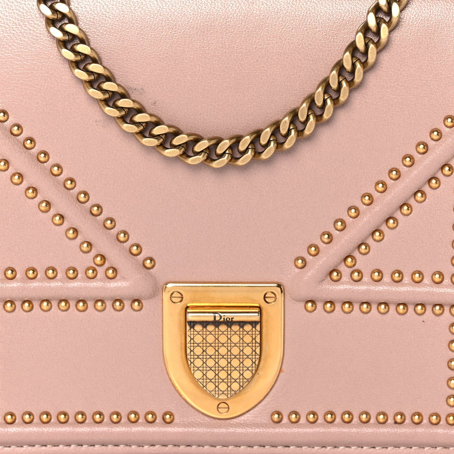 Calfskin Studded Diorama Wallet on Chain Pouch Nude