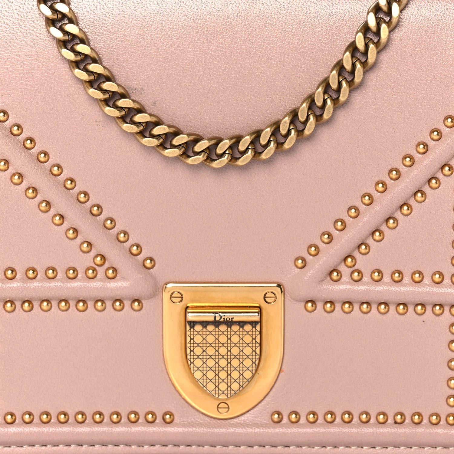 Christian Dior Calfskin Studded Diorama Wallet on Chain Pouch Nude 8 of 16
