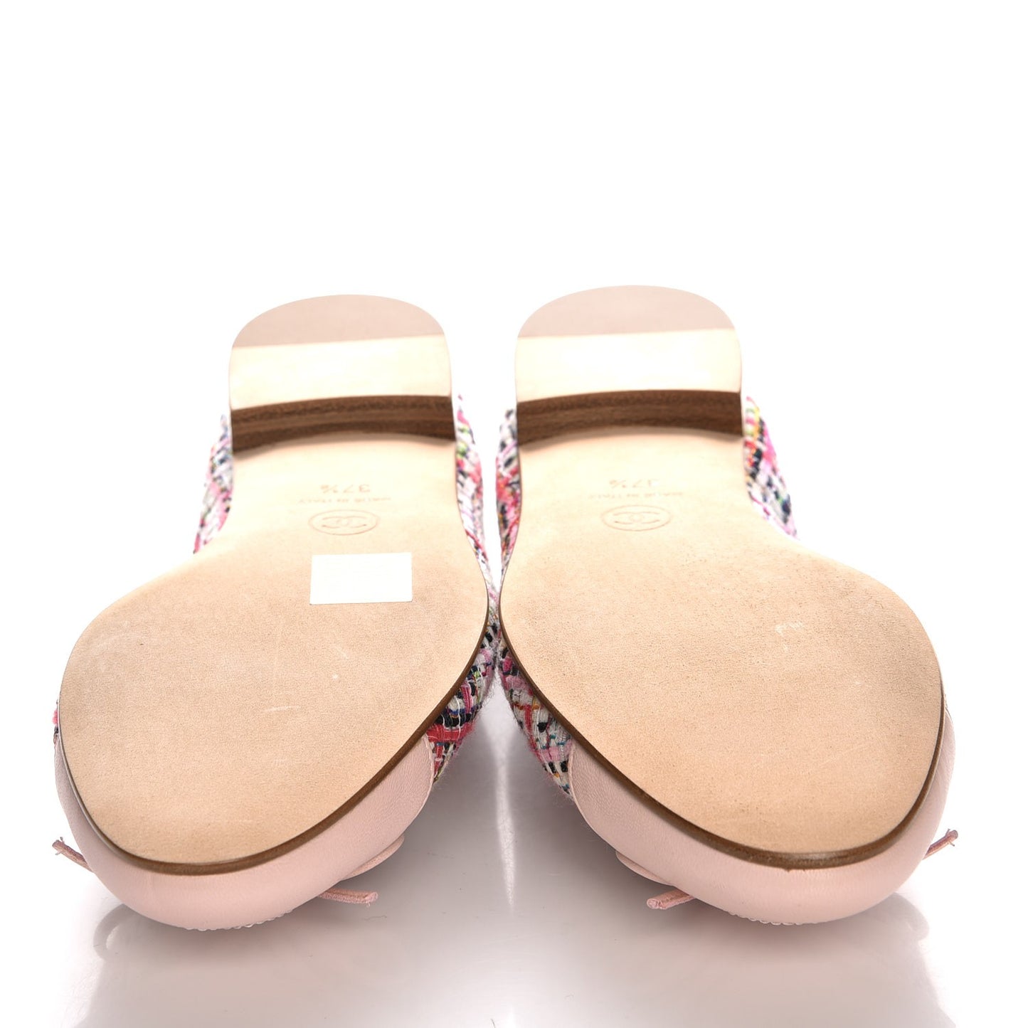 Tweed Calfskin Cap Toe Ballerina Flats 37.5 Pink