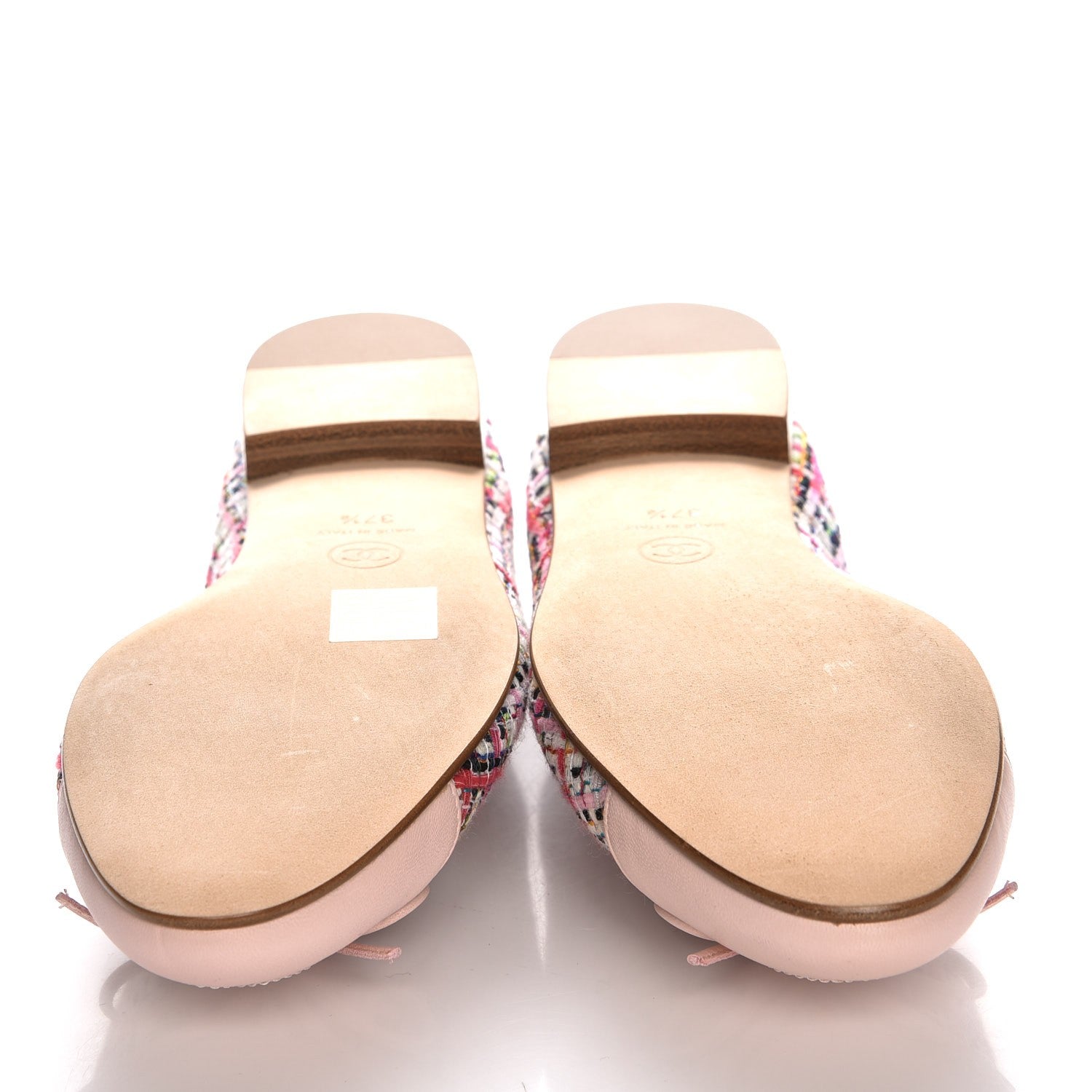 Chanel Tweed Calfskin Cap Toe Ballerina Flats 37.5 Pink 5 of 9