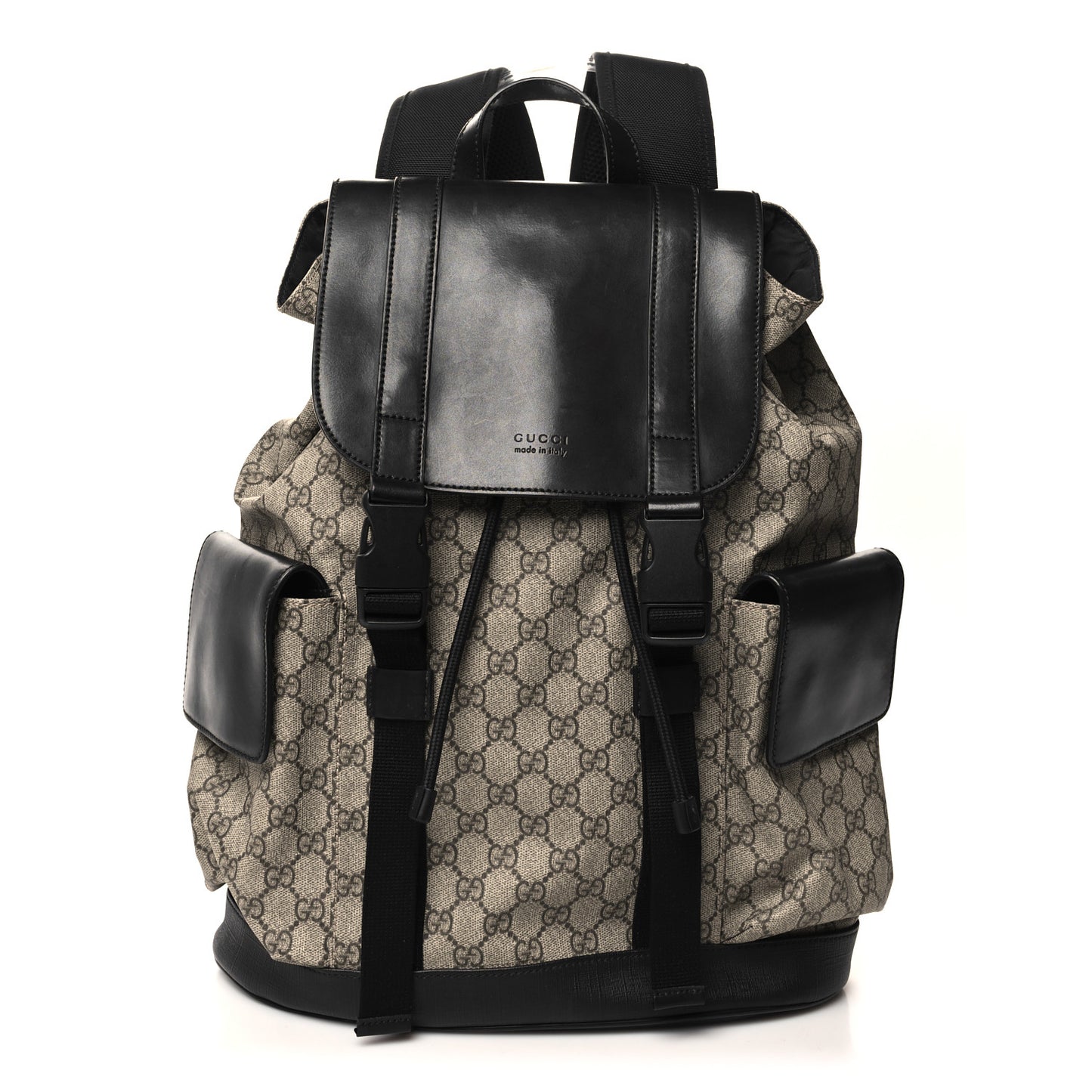 Soft GG Supreme Monogram Double Buckle Backpack Beige Black