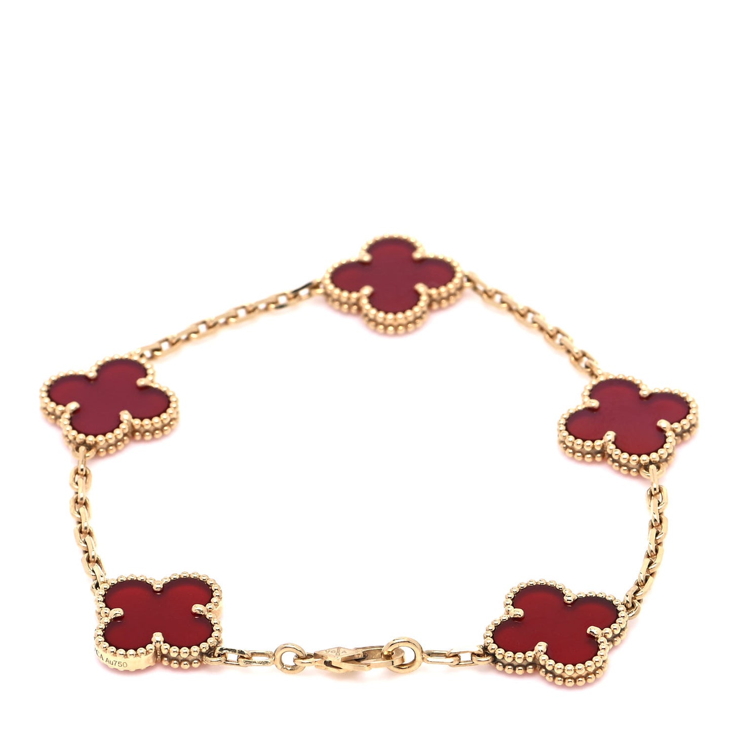 18K Yellow Gold Carnelian 5 Motifs Vintage Alhambra Bracelet