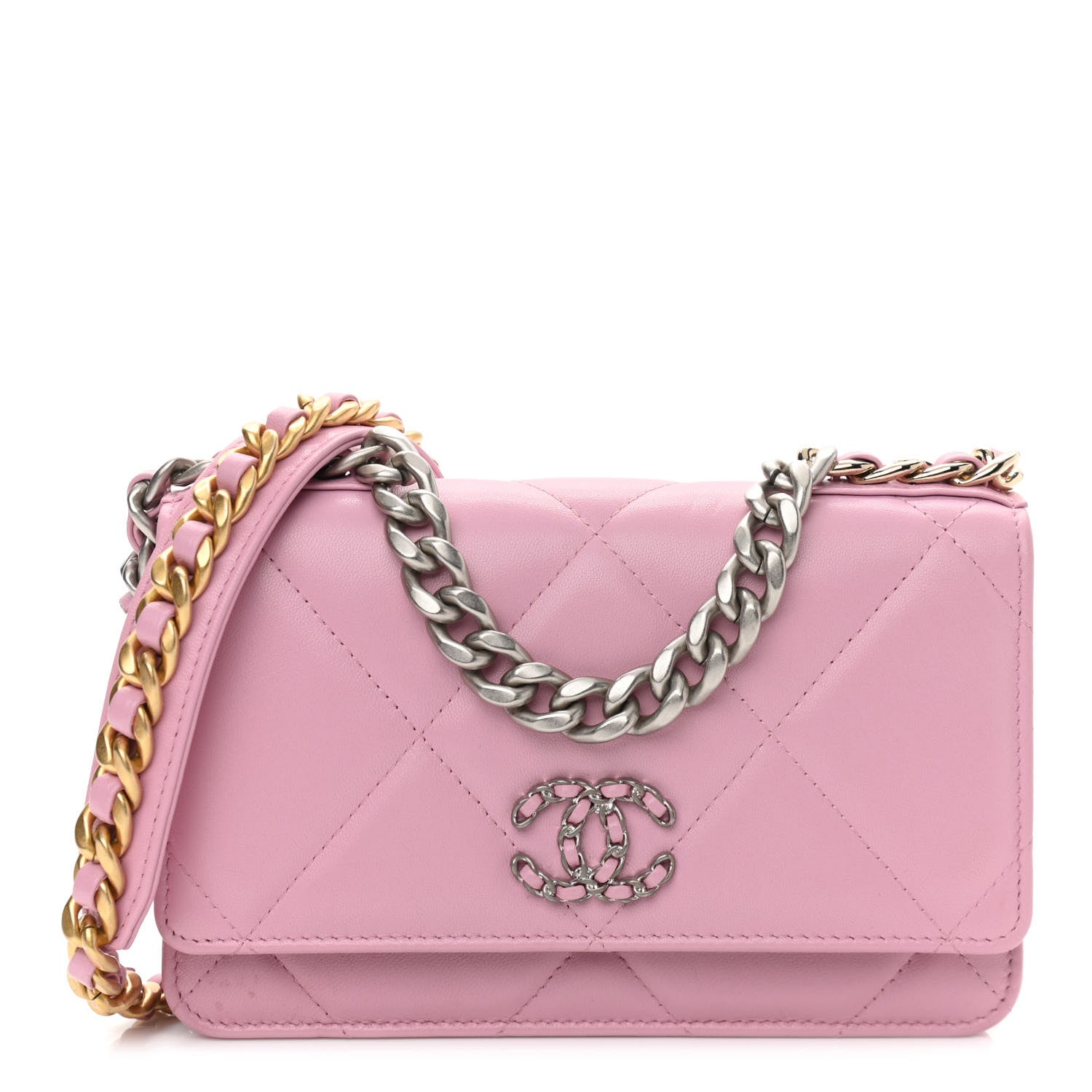 Chanel Lambskin Quilted Chanel 19 Wallet On Chain WOC Dark Pink 1 of 12