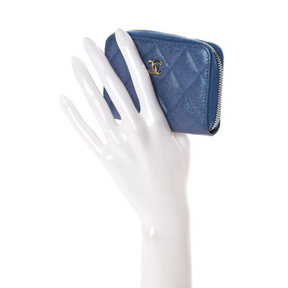 Chanel Iridescent Caviar Quilted Zip Coin Purse Dark Blue 2 of 8