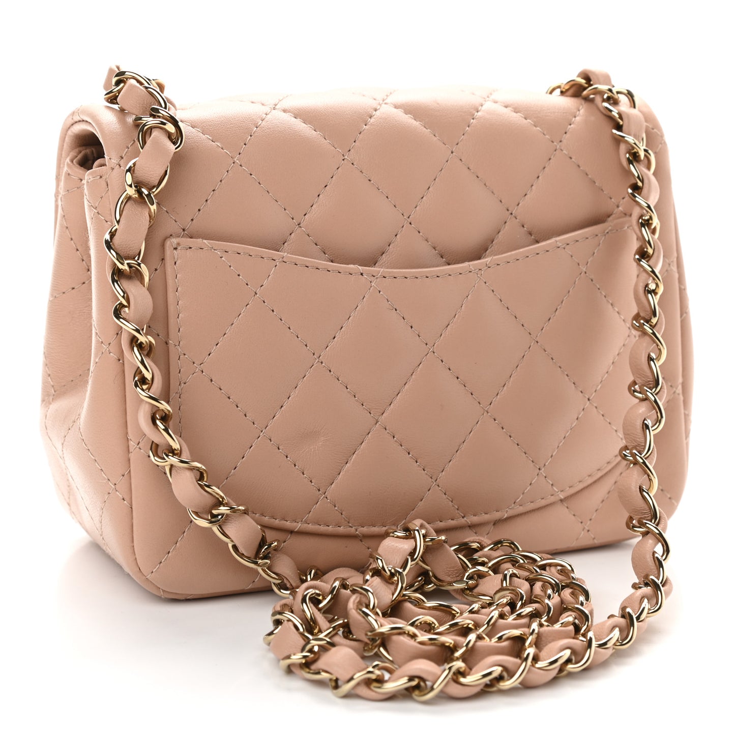 Lambskin Quilted Mini Square Flap Beige