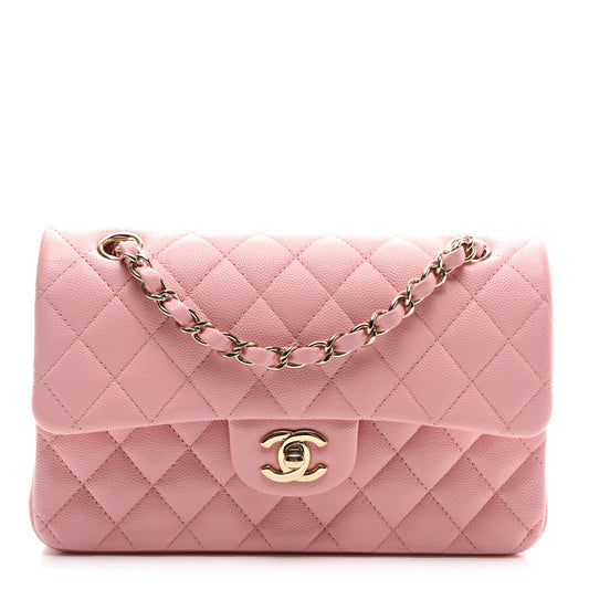 Caviar Quilted Small Double Flap Pink