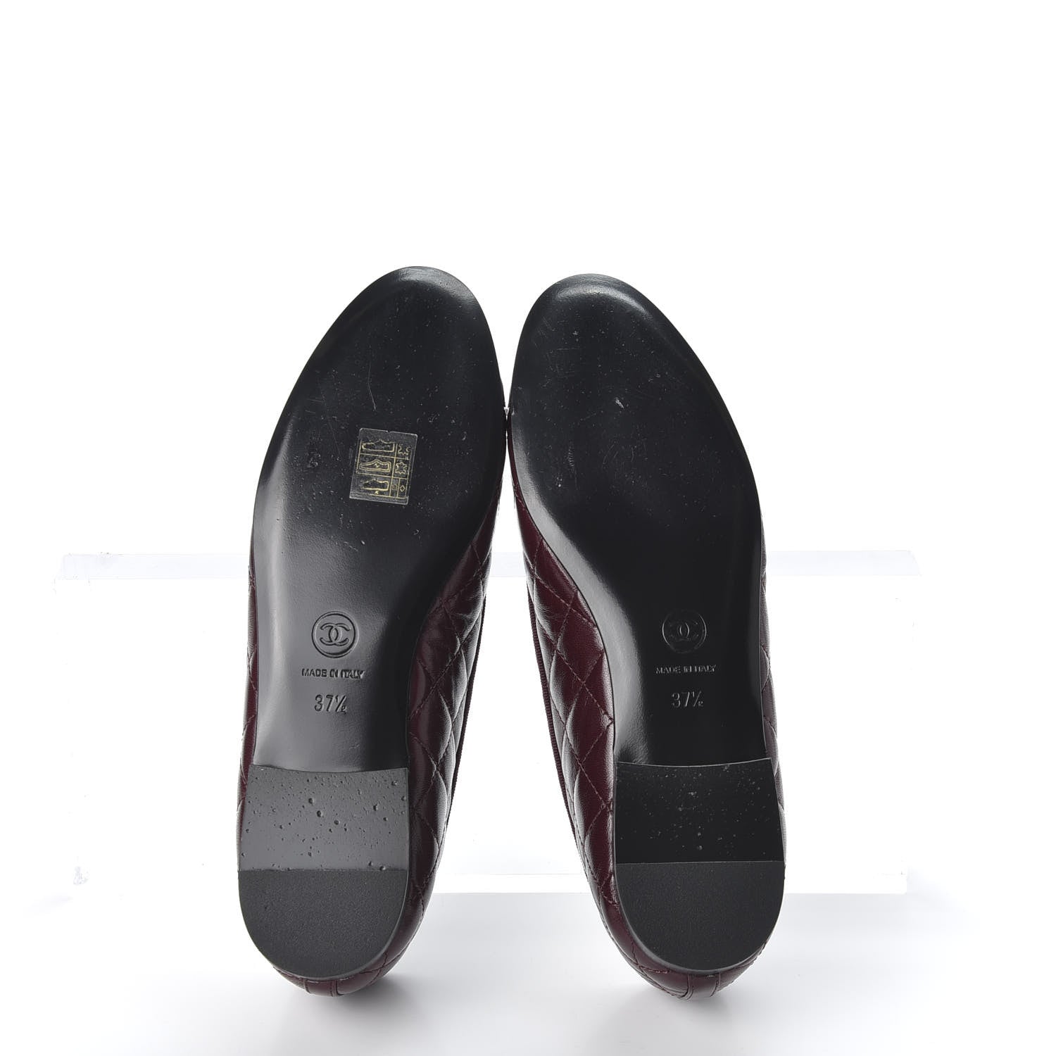 Chanel Crumpled Lambskin Quilted CC Cap Toe Ballerina Flats 37.5 Burgundy 7 of 11