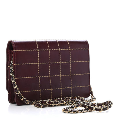 Chanel Calfskin Stitched Square Quilted Wallet On Chain WOC Burgundy 2 of 13