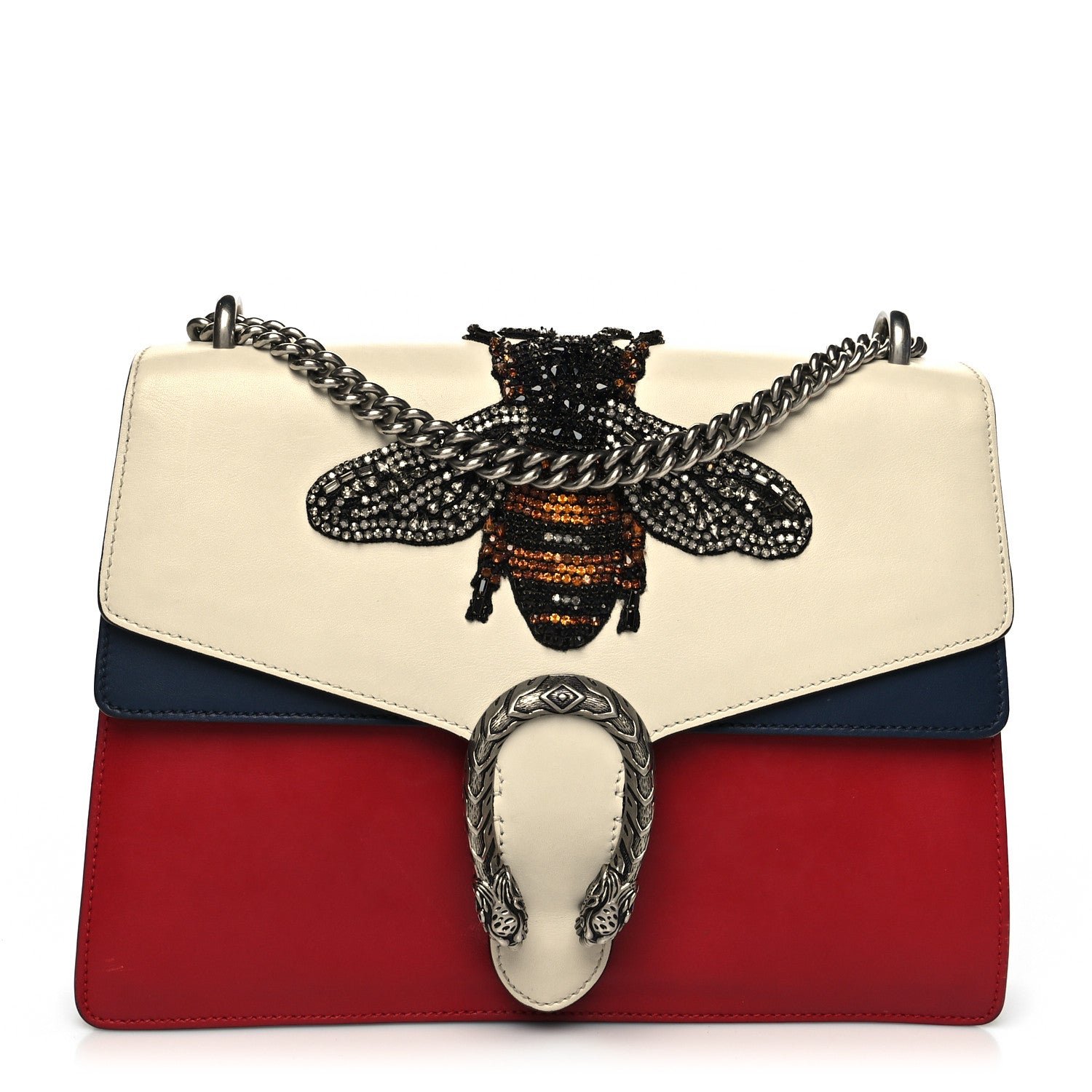 Gucci Calfskin Bee Embroidered Medium Dionysus Shoulder Bag White Blue Hibiscus Red 1 of 17