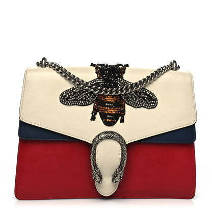 Gucci Calfskin Bee Embroidered Medium Dionysus Shoulder Bag White Blue Hibiscus Red 1 of 17