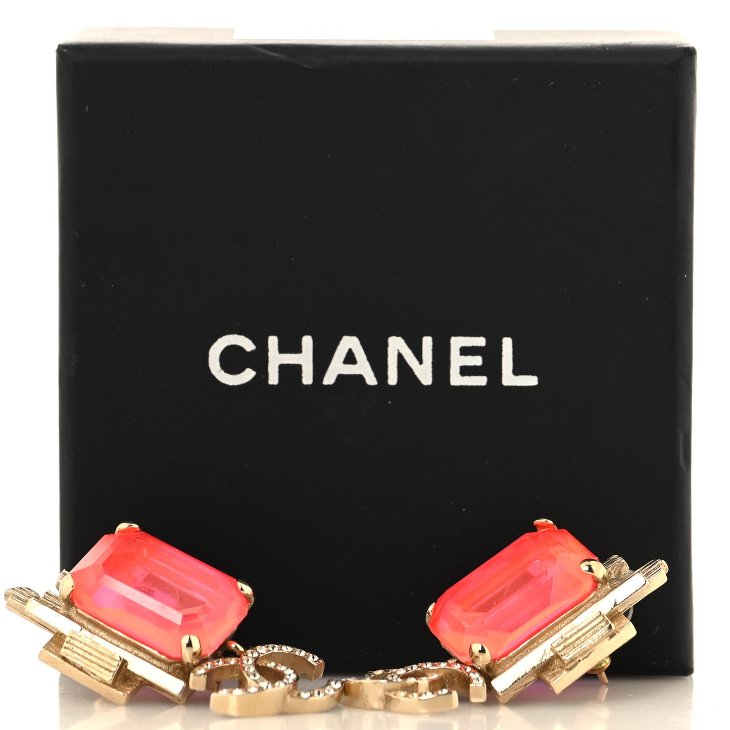 Metal Crystal CC Earrings Gold Pink